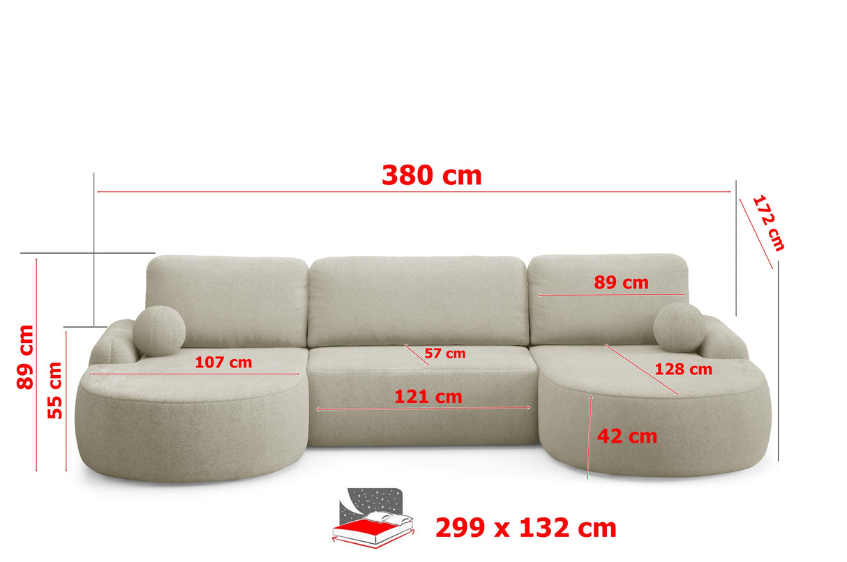 CORNER SOFA BED LUNA U 380cm universal RIGHT/LEFT CORNER / FOAM STAIN PROOF FABRIC