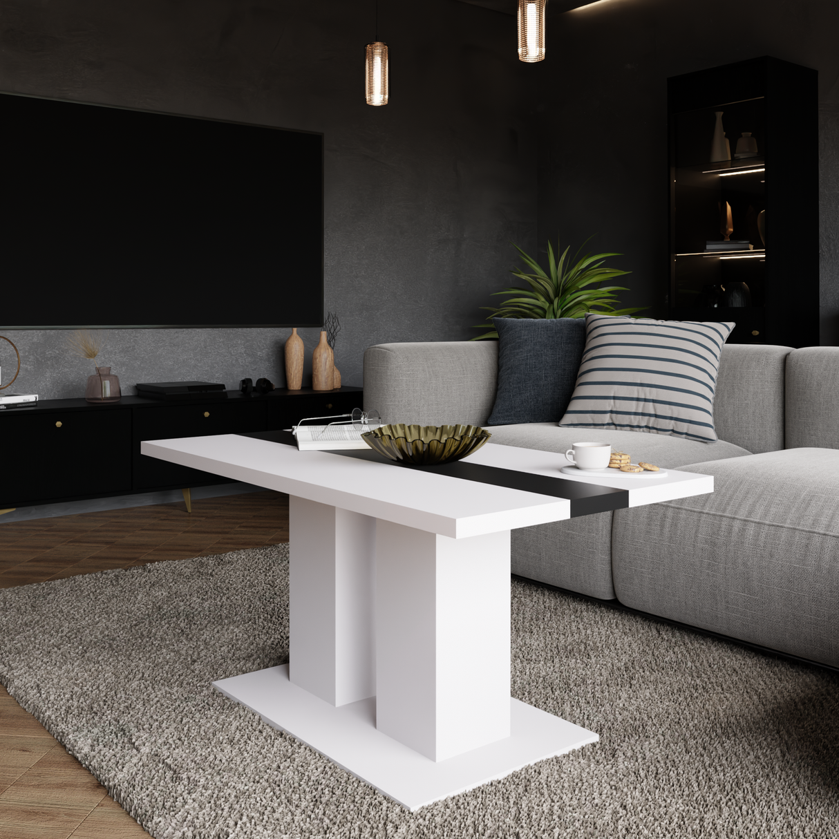COFFEE TABLE BEN WHITE AND BLACK 110X60CM - Anna Furniture
