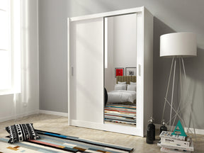 SLIDING DOOR WARDROBE MAJA I MIRROR 130CM WHITESliding wardrobes with mirrors - a clever way to optically enlarge the room Maximize your space with the MAJA 1 MIRROR 130CM WHITE sliding door wardrobe. The mirrored panel create the illusion of more room, m