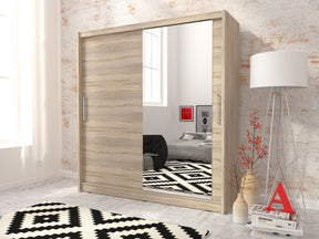 SLIDING DOOR WARDROBE MAJA I 180CM SONOMASliding wardrobes with mirror - a clever way to optically enlarge the room Maximize your space with the MAJA I 180CM SONOMA sliding door wardrobe. The mirrored panel create the illusion of more room, making it a sm