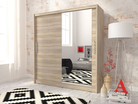 SLIDING DOOR WARDROBE MAJA I 180CM SONOMASliding wardrobes with mirror - a clever way to optically enlarge the room Maximize your space with the MAJA I 180CM SONOMA sliding door wardrobe. The mirrored panel create the illusion of more room, making it a sm