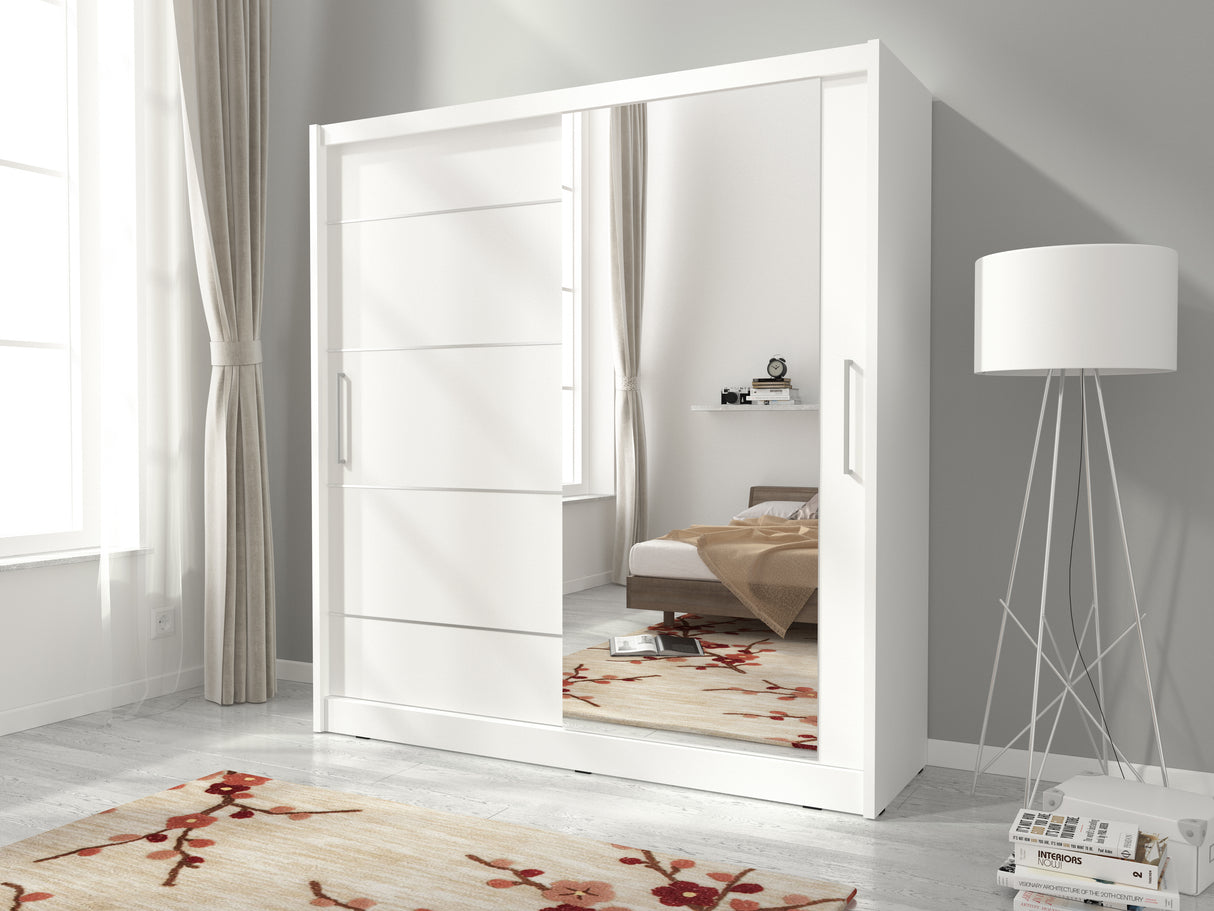 SLIDING DOOR WARDROBE MAJA I ALU 180CM WHITESliding wardrobes with mirror - a clever way to optically enlarge the room Maximize your space with the MAJA I ALU 180CM WHITE sliding door wardrobe. The mirrored panel create the illusion of more room, making i