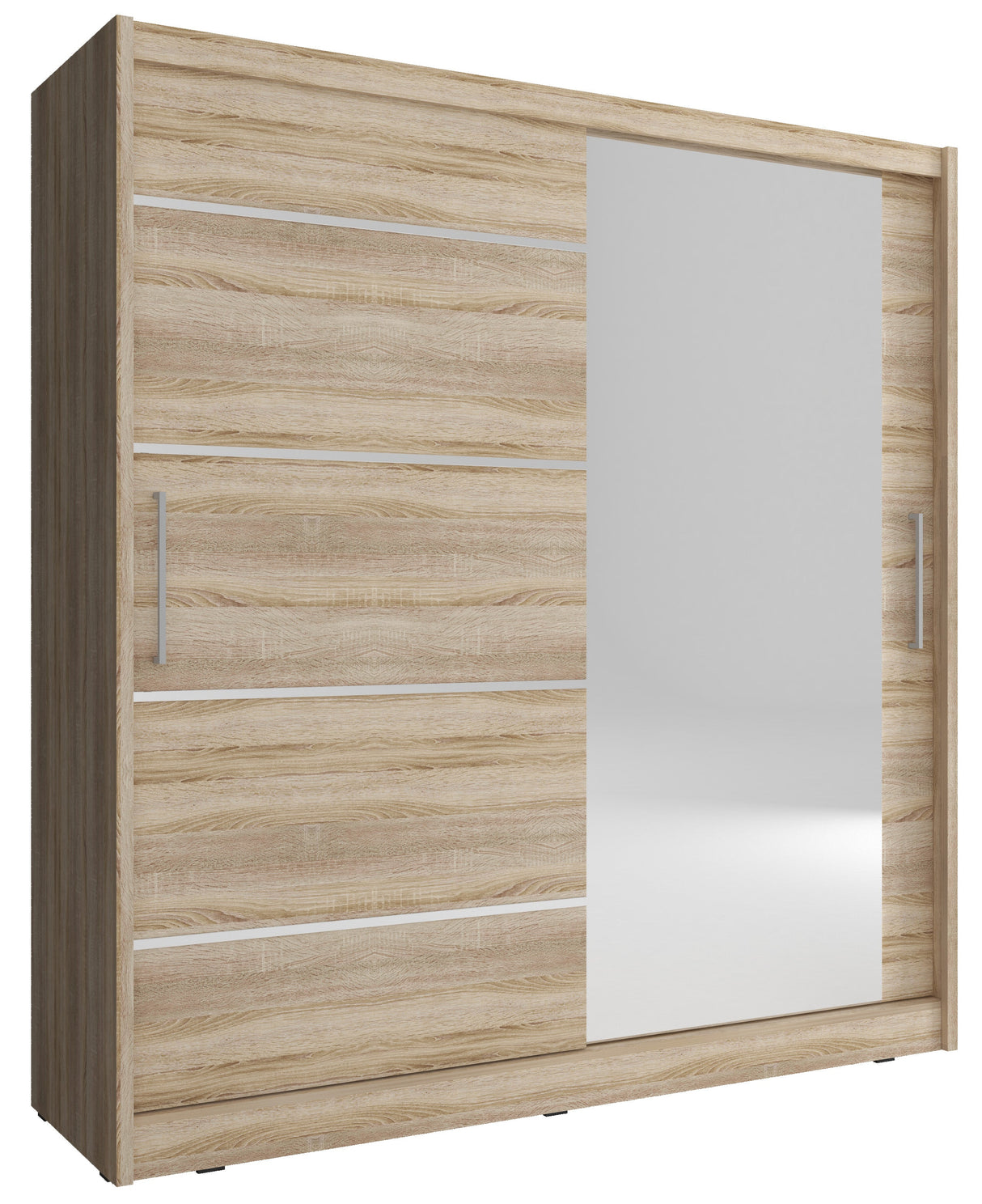 SLIDING DOOR WARDROBE MAJA I ALU 200CM SONOMASliding wardrobes with mirror - a clever way to optically enlarge the room Maximize your space with the MAJA I ALU 200CM SONOMA sliding door wardrobe. The mirrored panel create the illusion of more room, making