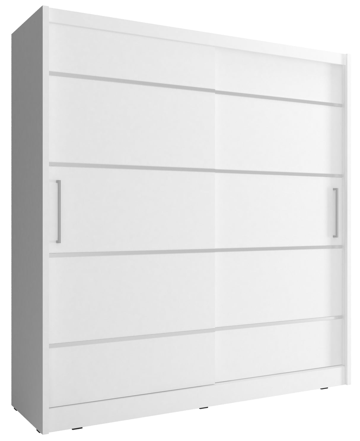SLIDING DOOR WARDROBE MAJA ALU 180CM WHITESliding wardrobes with mirrors - a clever way to optically enlarge the room Maximize your space with the MAJA ALU 180CM WHITE sliding door wardrobe. Color: Body: WHITE Front: white + silver strips The wardrobe's s