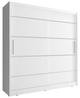 SLIDING DOOR WARDROBE MAJA ALU 180CM WHITESliding wardrobes with mirrors - a clever way to optically enlarge the room Maximize your space with the MAJA ALU 180CM WHITE sliding door wardrobe. Color: Body: WHITE Front: white + silver strips The wardrobe's s
