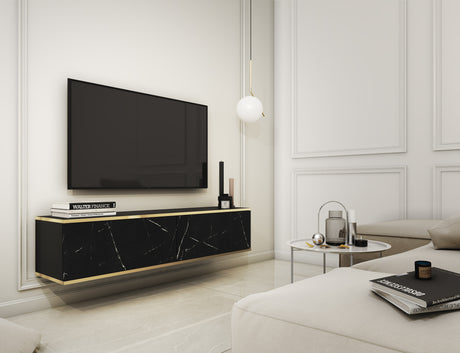 Floating TV Stand ORO 135 black marbleTV Stand ORO 135 Depth: 32cmWidth: 135cmHeight: 30cmA modern tv table is a practical and elegant piece of furniture, a perfect for people who looking for functional furniture for a modern interior.The simple design gu