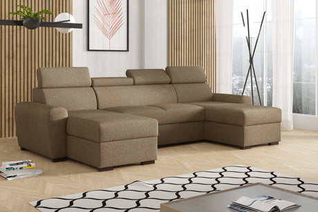 CORNER SOFA BED LAMBI U SHAPE BOUCLE FABRIC ADJUSTABLE HEADREST 2X STORAGE *CHOICE OF COLORS* / SPRINGS + FOAM