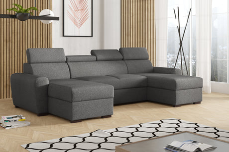 CORNER SOFA BED LAMBI U SHAPE BOUCLE FABRIC ADJUSTABLE HEADREST 2X STORAGE *CHOICE OF COLORS* / SPRINGS + FOAM