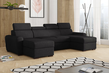 CORNER SOFA BED LAMBI U SHAPE BOUCLE FABRIC ADJUSTABLE HEADREST 2X STORAGE *CHOICE OF COLORS* / SPRINGS + FOAM