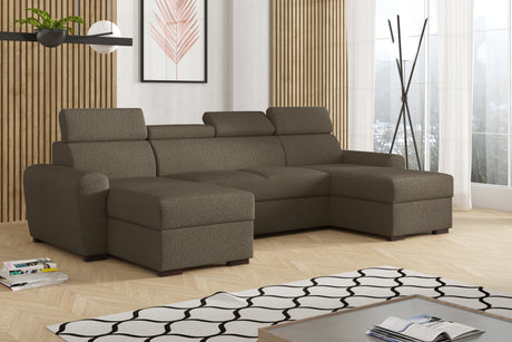 CORNER SOFA BED LAMBI U SHAPE BOUCLE FABRIC ADJUSTABLE HEADREST 2X STORAGE *CHOICE OF COLORS* / SPRINGS + FOAM