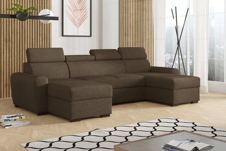 CORNER SOFA BED LAMBI U SHAPE BOUCLE FABRIC ADJUSTABLE HEADREST 2X STORAGE *CHOICE OF COLORS* / SPRINGS + FOAM