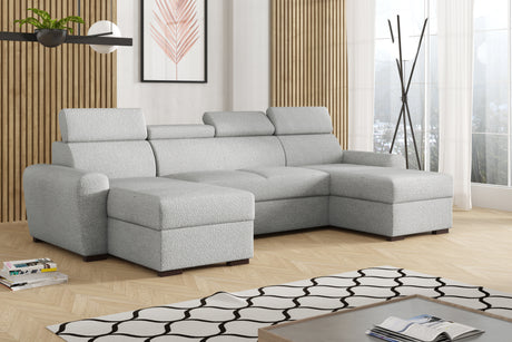 CORNER SOFA BED LAMBI U SHAPE BOUCLE FABRIC ADJUSTABLE HEADREST 2X STORAGE *CHOICE OF COLORS* / SPRINGS + FOAM