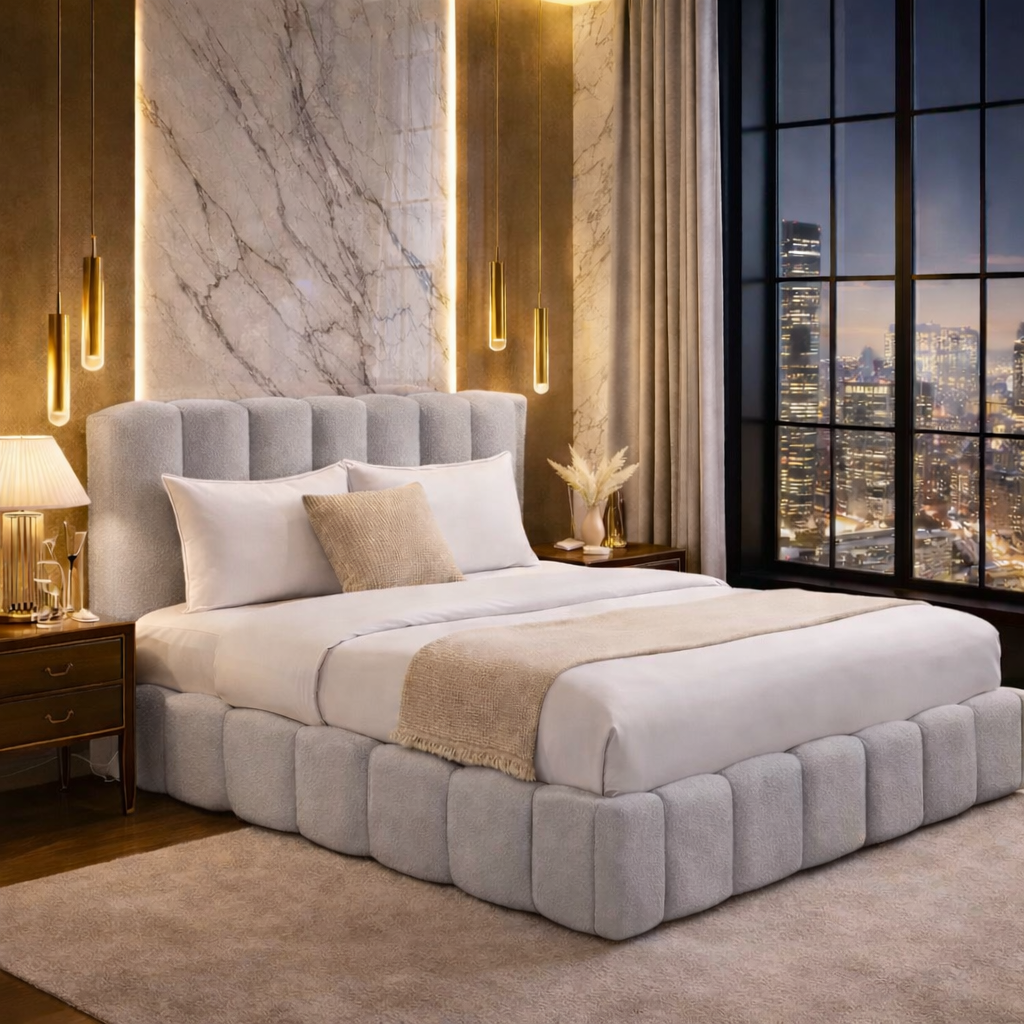 FREE DELIVERY! Ottoman Bed Frame Cloud – Teddy Boucle fabric | Available in All Sizes / GREY