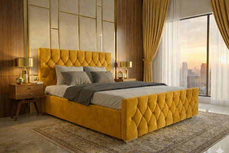 FREE DELIVERY! Luxury Velvet Chesterfield Bed with Deep Diamond Tufting & Chrome Feet – Available in All Sizes / PLUSH VELVET GREY - Anna Furniture