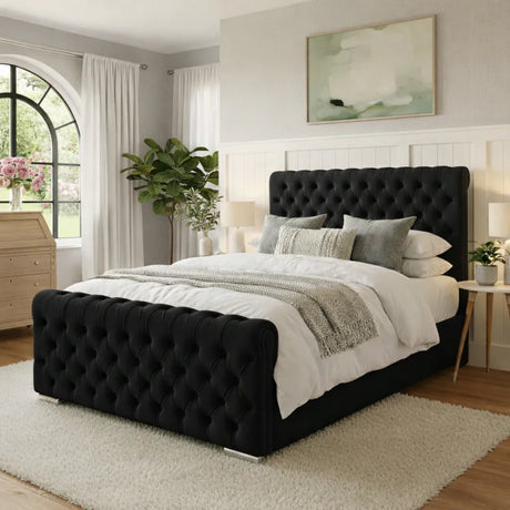 NEW!!  FREE DELIVERY! Luxury Round Chesterfield Diamond Button Tufted Velvet Ottoman Bed Frame | Available in All Sizes & Any Color - Anna Furniture