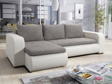 CORNER SOFA BED NIKO LAWA 5 / SOFT 17 238CM / SPRINGS + FOAMSEAT AND CUSHION MADE IN LAWA FABRIC CLICK HERE BOTTOM AND SIDES MADE ON FAUX LEATHER SOFT CLICK HEREDIMENSTIONS:WIDTH: 238cmDEPTH: 152CMHEIGHT: 85CMSLEEPING AREA:202X130CM FEATURES3X PILLOWS1X S