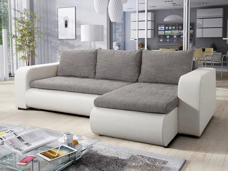 CORNER SOFA BED NIKO LAWA 5 / SOFT 17 238CM / SPRINGS + FOAMSEAT AND CUSHION MADE IN LAWA FABRIC CLICK HERE BOTTOM AND SIDES MADE ON FAUX LEATHER SOFT CLICK HEREDIMENSTIONS:WIDTH: 238cmDEPTH: 152CMHEIGHT: 85CMSLEEPING AREA:202X130CM FEATURES3X PILLOWS1X S