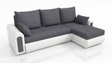 UNIVERSAL CORNER SOFA BED ECO 240CM GREY / WHITE FAUX LEATHER SAWANA 05 / MADRYT 920 2X STORAGETHIS MODEL IS UNIVERSAL WHICH MEANS YOU CAN CHOOSE CORNER SIDE DURING ASSEMBLY Specifications: frame made of pine wood and furniture board (synee) Seats are mad