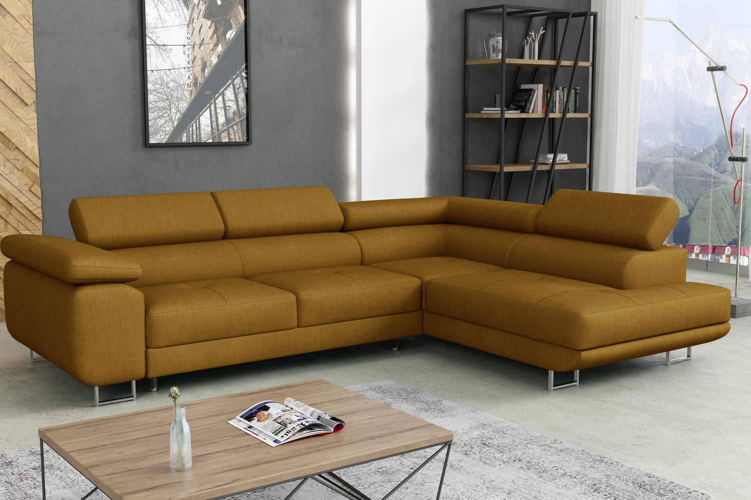 CORNER SOFA BED CALIPSO 275CM KRONOS01 / SPRINGS + FOAMMade in KRONOS fabric click hereProduct dimensions:- width: 275 cm- depth: 203 cm- seat depth: 56 cm- seat height: 43 cm- corner height: 90 cm- sleeping area: 125x195 cmThe corner is made of high qual