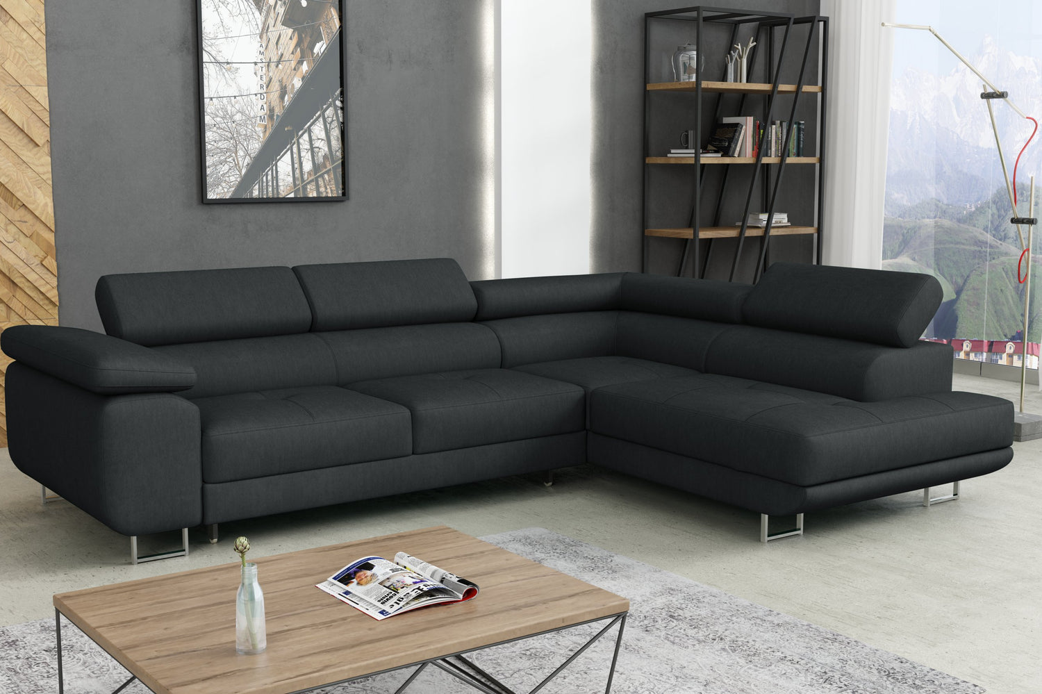 CORNER SOFA BED CALIPSO 275CM KRONOS34 / SPRINGS + FOAMMade in KRONOS fabric click hereProduct dimensions:- width: 275 cm- depth: 203 cm- seat depth: 56 cm- seat height: 43 cm- corner height: 90 cm- sleeping area: 125x195 cmThe corner is made of high qual