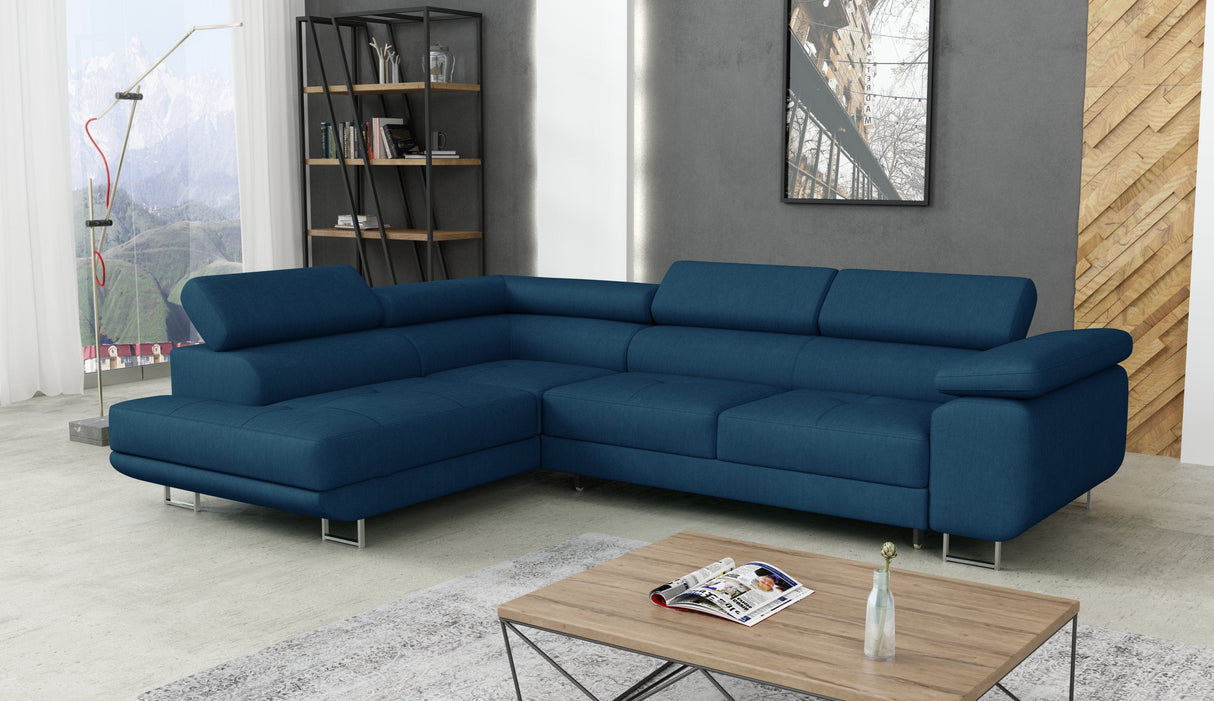 CORNER SOFA BED CALIPSO 275CM KRONOS05 / SPRINGS + FOAMMade in KRONOS fabric click hereProduct dimensions:- width: 275 cm- depth: 203 cm- seat depth: 56 cm- seat height: 43 cm- corner height: 90 cm- sleeping area: 125x195 cmThe corner is made of high qual