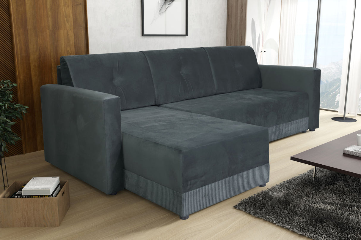 CORNER SOFA BED TEXAS 222CM UNIVERSAL RIGHT/LEFT CORNER CHOICE OF 15 COLORS / FOAMTHIS MODEL IS UNIVERSAL WHICH MEANS YOU CAN CHOOSE CORNER SIDE DURING ASSEMBLY CORNER SOFA BED TEXASFOAM T301X STORAGE SPACE3X PILLOWS MADE OF FOAMEASY CLEAN SOFT TOUCH FABR