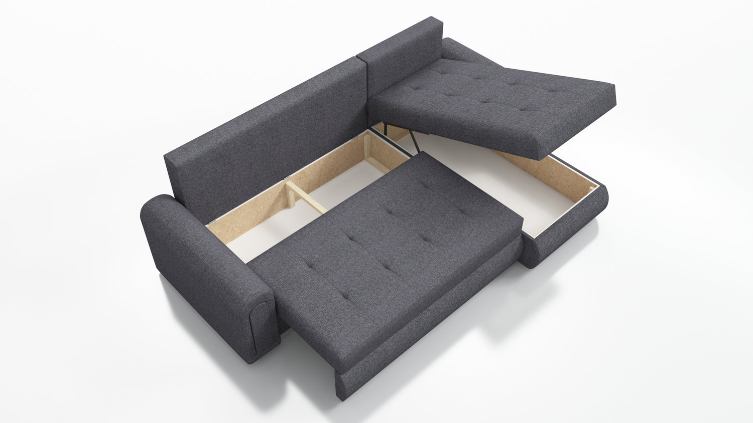 UNIVERSAL CORNER SOFA BED ECO 240CM GREY/BLACK FAUX LEATHER BERLIN 01 / MADRYT 9100 2X STORAGETHIS MODEL IS UNIVERSAL WHICH MEANS YOU CAN CHOOSE CORNER SIDE DURING ASSEMBLY Specifications: frame made of pine wood and furniture board (synee) Seats are made