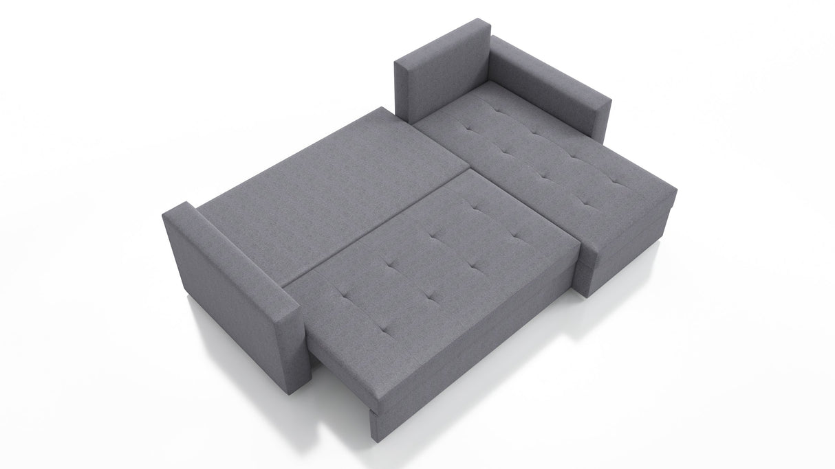 UNIVERSAL CORNER SOFA BED LOTUS 229CM GREY PAROS 06 2X STORAGE SPACE / FOAM 2X STORAGETHIS MODEL IS UNIVERSAL WHICH MEANS YOU CAN CHOOSE CORNER SIDE DURING ASSEMBLYSpecification made on foam construction made of board / pine wood / hdf satin plastic leg c