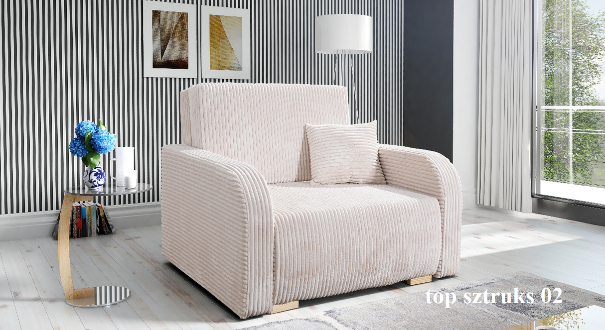 SINGLE SEATER SOFA BED LILY I 103CM / SPRINGS + FOAM / CHOICE OF COLORDimensions:- width 103 cm- height 85 cm- depth 97 cm- sleeping area 80/195 cm Made on a solid wooden frame made of pine, the structure will allow for long-term and trouble-free use Slee