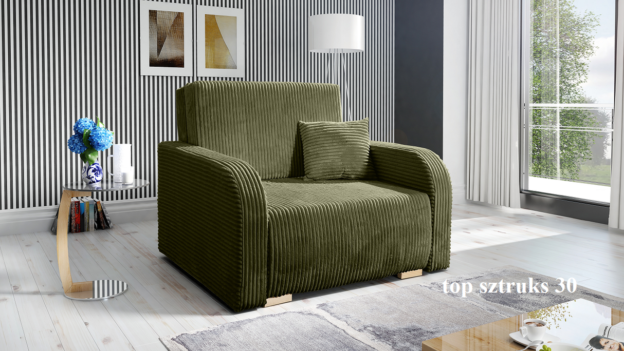 SINGLE SEATER SOFA BED LILY I 103CM / SPRINGS + FOAM / CHOICE OF COLORDimensions:- width 103 cm- height 85 cm- depth 97 cm- sleeping area 80/195 cm Made on a solid wooden frame made of pine, the structure will allow for long-term and trouble-free use Slee