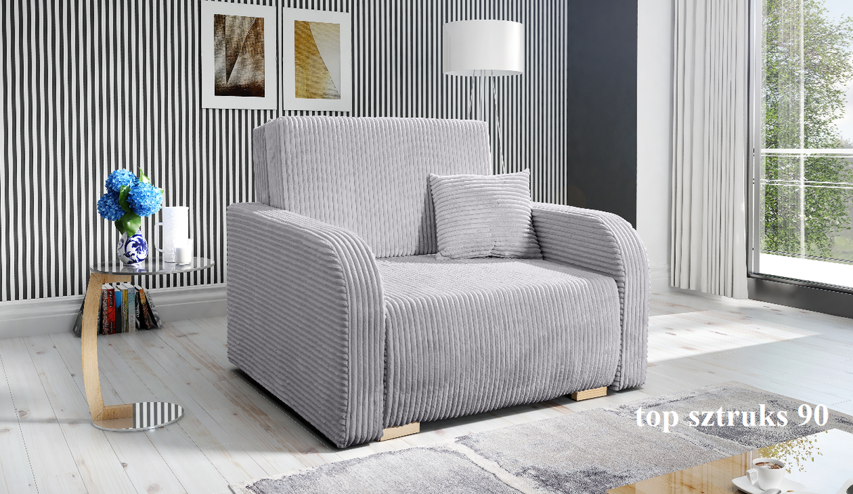 SINGLE SEATER SOFA BED LILY I 103CM / SPRINGS + FOAM / CHOICE OF COLORDimensions:- width 103 cm- height 85 cm- depth 97 cm- sleeping area 80/195 cm Made on a solid wooden frame made of pine, the structure will allow for long-term and trouble-free use Slee