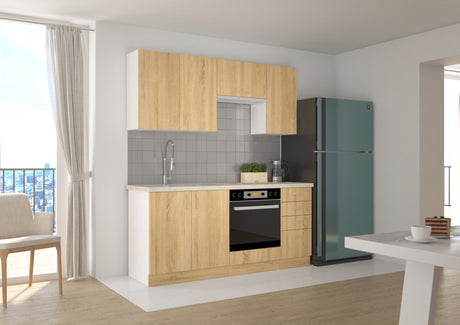 SARA KITCHEN SET LEFKAS OAKThe set includes the following elements:Upper cabinets (hanging) SARA SONOMA 80 G-72 2F | width 80cm, depth 31cm, height 72cm SARA SONOMA 60 OK-40 1F | width 60cm, depth 31cm, height 40cm SARA SONOMA 40 G-72 1F | width 40cm, dep