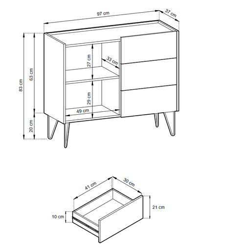 Storage cabinet HARMONY 02 black / black marbleStorage cabinet HARMONY 02 black / black marble 97/83/37CM ColourBlack / Black marble + Golden MaterialLaminated board 16mm VeneerEdging ABS Metal Legs PUSH-TO-OPENAnna Furniture