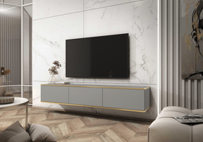 Floating TV Stand ORO 175 greyTV Stand ORO 175 Depth: 32cmWidth: 175cmHeight: 30cmA modern tv table is a practical and elegant piece of furniture, a perfect for people who looking for functional furniture for a modern interior.The simple design guarantees