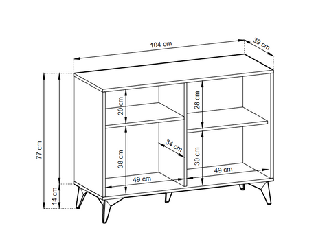 Storage cabinet DIAMOND 02 black / evoke oakStorage cabinet DIAMOND 02 (104/77/39) ColourBlack / Oak Evoke MaterialLaminated board 16mm VeneerEdging ABS Metal Legs PUSH-TO-OPENAnna Furniture