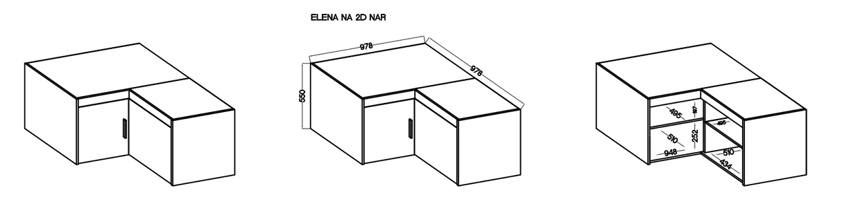 CORNER WARDROBE SELENA 2D NAR 100CM *AVAILABLE IN 3 COLORS*AVAILABLE IN 3 COLORSSONOMA, WHITE AND LEFKAS OAK Dimensions: 978 x 1905 x 978 mm (W x H x D) Number of packages: 3 Front: - laminated board 15 mm - the melamine edging - handle: 128 mm / plastic