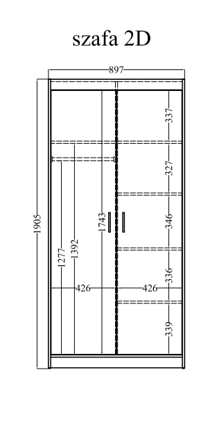 WARDROBE SELENA 2D 3S 90CM *AVAILABLE IN 3 COLORS*AVAILABLE IN 3 COLORSSONOMA, WHITE AND LEFKAS OAK Dimensions: 897 x 1905 x 530 mm (W x H x D) Number of packages: 2 Front: - laminated board 15 mm - the melamine edging - handle: 128 mm / plastic The body: