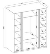 KAJA 4F 3S - AVAILABLE IN 4 COLORSDimensions: 2000 x 2390 x 619 mm (W x H x D)Number of packages: 6Front:- 16 mm laminated board- ABS edging- UA-HEXA-256-20M holder, 256 mm / aluminumBody:- 16 mm laminated board - melamine / ABS edgeDrawers:- QUADRO guide