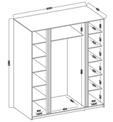 KAJA 4F - AVAILABLE IN 4 COLORSDimensions: 2000 x 2390 x 619 mm (W x H x D)Number of Packages: 6Front:- laminated plate 16 mm - black- the edge of ABS- handle UA-HEXA-256-20M, 256 mm / aluminumThe body:- laminated plate 16 mm - oak evoke- melamine / ABS p