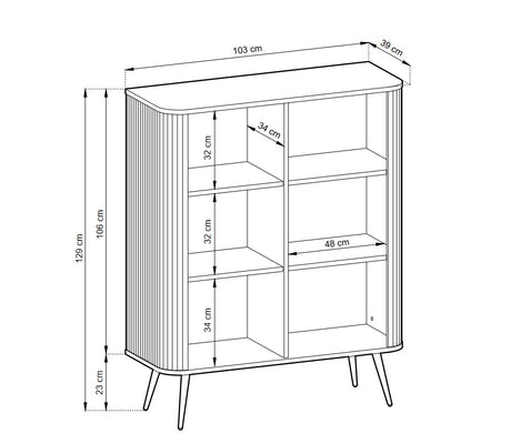 Storage cabinet ZOVA 03 CASHEMEREProduct description Dimensions Width 103cm Height 129cm Depth 39cm Details Colour cashmere Material Laminated board 18mm / MDF-board 18mm Veneer ABS edges Legs Metal, in black (23cm) Warranty 24 monthsUncategorizedAnna Fur