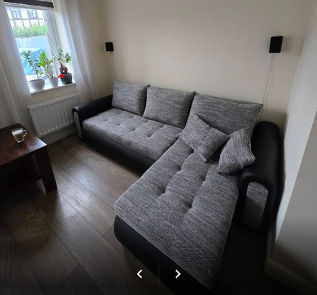 UNIVERSAL CORNER SOFA BED ECO 240CM GREY/BLACK FAUX LEATHER BERLIN 01 / MADRYT 9100 2X STORAGE