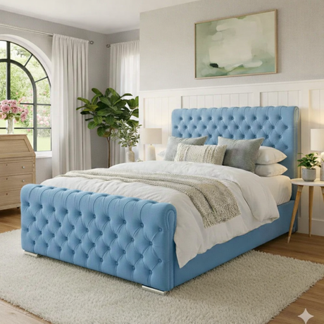 NEW!!  FREE DELIVERY! Luxury Round Chesterfield Diamond Button Tufted Velvet Ottoman Bed Frame | Available in All Sizes & Any Color - Anna Furniture