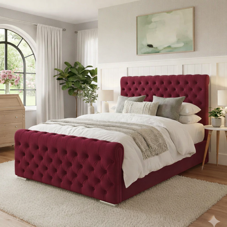 NEW!!  FREE DELIVERY! Luxury Round Chesterfield Diamond Button Tufted Velvet Ottoman Bed Frame | Available in All Sizes & Any Color - Anna Furniture