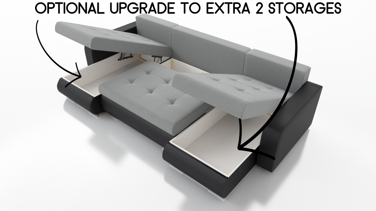 CORNER SOFA BED DAVY U 300CM CHOICE OF COLORS / BONNELL SPRING + FOAMDimensions width: 300 depth: 152 height: 87 sleeping area: 122×246MADE IN KRONOS FABRIC CLICK HEREBERLIN FABRIC CLICK HEREINARI FABRIC CLICK HEREMADRYT FAUX LEATHER CLICK HERE Specificat