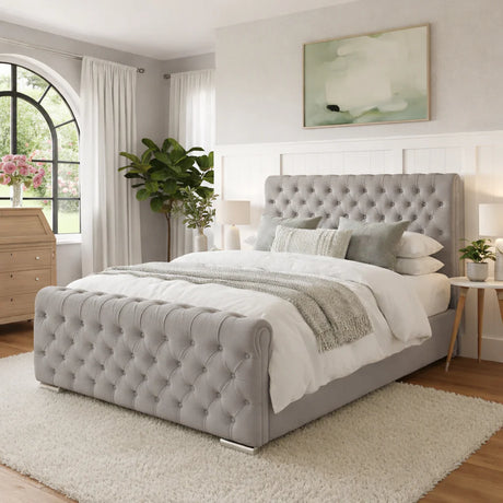 NEW!!  FREE DELIVERY! Luxury Round Chesterfield Diamond Button Tufted Velvet Ottoman Bed Frame | Available in All Sizes & Any Color - Anna Furniture