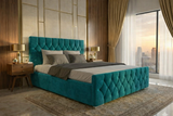 FREE DELIVERY! Luxury Velvet Chesterfield Bed with Deep Diamond Tufting & Chrome Feet – Available in All Sizes / PLUSH VELVET TEAL - Anna Furniture