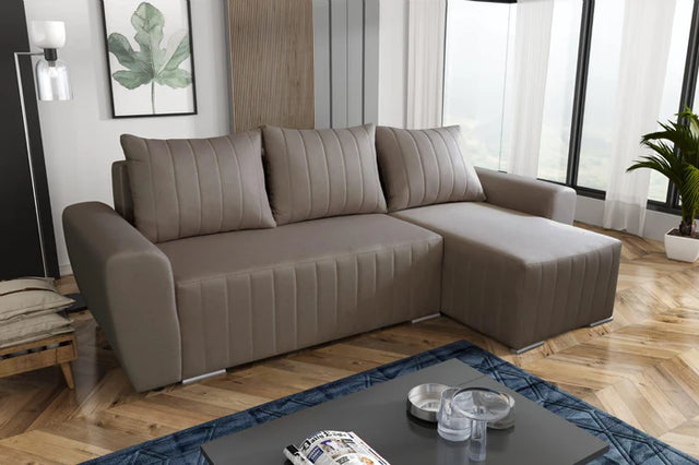 CORNER SOFA BED MALIBU 248CM MALMO 16 / UNIVERSAL RIGHT/LEFT CORNER / FOAMTHIS MODEL IS UNIVERSAL WHICH MEANS YOU CAN CHOOSE CORNER SIDE DURING ASSEMBLYMADE IN MALMO FABRIC CLICK HERE3x PILLOWS INCLUDED1X STORAGE SPACEDIMENTIONS:Corner width: 244cmDepth: