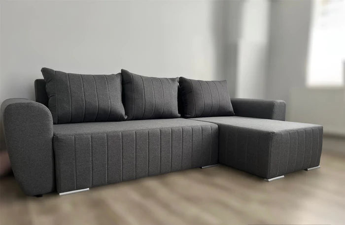 CORNER SOFA BED MALIBU 248CM MALMO 95 / UNIVERSAL RIGHT/LEFT CORNER / FOAMTHIS MODEL IS UNIVERSAL WHICH MEANS YOU CAN CHOOSE CORNER SIDE DURING ASSEMBLYMADE IN MALMO FABRIC CLICK HERE3x PILLOWS INCLUDED1X STORAGE SPACEDIMENTIONS:Corner width: 244cmDepth: