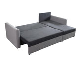 CORNER SOFA BED KEN BLACK/GREY 15+14 222cm universal RIGHT/LEFT CORNER / FOAMTHIS MODEL IN UNIVERSAL WHICH MEANS YOU CAN CHOOSE CORNER SIDE DURING ASSEMBLY3x PILLOWS INCLUDED1X STORAGE SPACESLEEPING FUNCTIONDIMENTIONSWidth: 222 cmDepth: 138cmSleeping area