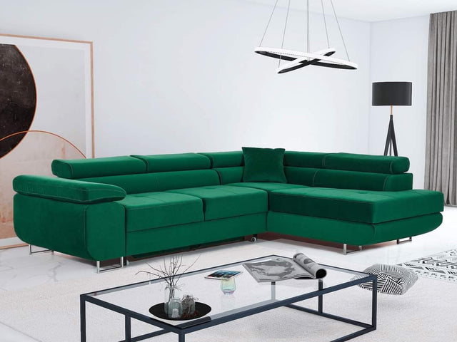 CORNER SOFA BED CALIPSO 275CM KRONOS19 / SPRINGS + FOAMMade in KRONOS fabric click hereProduct dimensions:- width: 275 cm- depth: 203 cm- seat depth: 56 cm- seat height: 43 cm- corner height: 90 cm- sleeping area: 125x195 cmThe corner is made of high qual